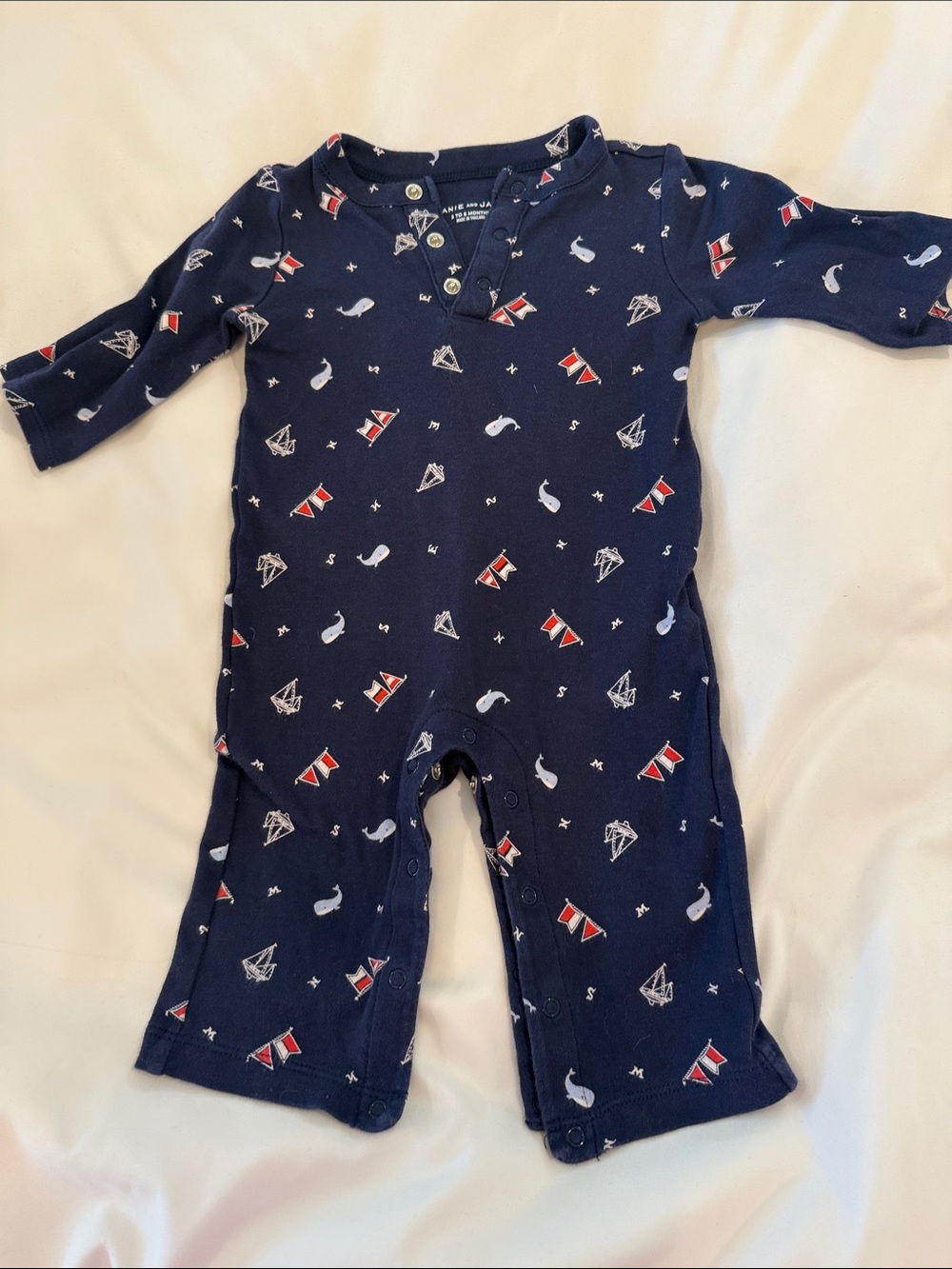 Janie and Jack Navy Nautical Print One-Piece Footie
